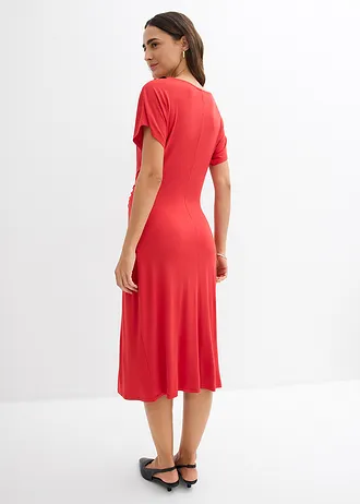 Jersey jurk in een viscosemix, Kleur: aardbeirood