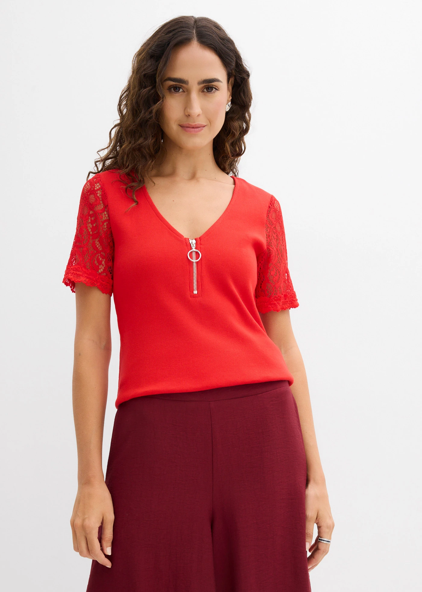 Bluză ripsată din bumbac • roșu-căpșună • magazin bonprix