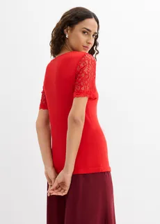 T-shirt en coton côtelé, Couleur: fraise