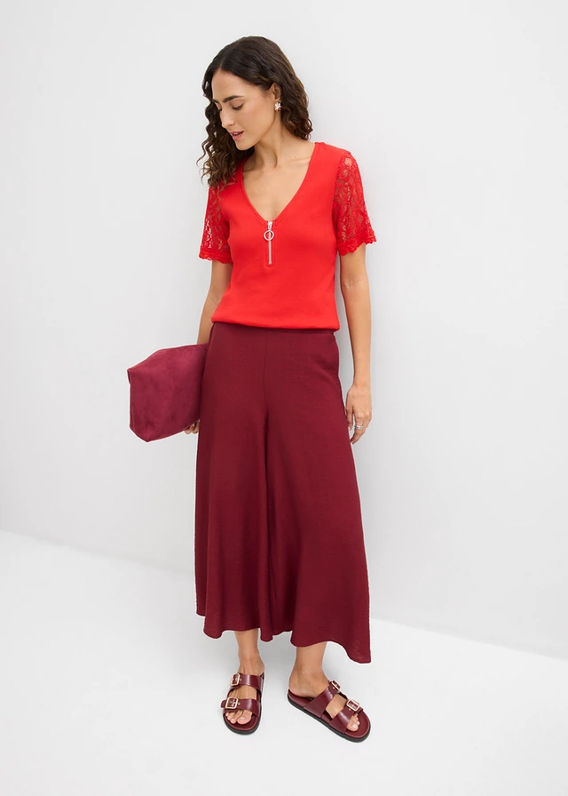 T-shirt en coton côtelé, Couleur: fraise