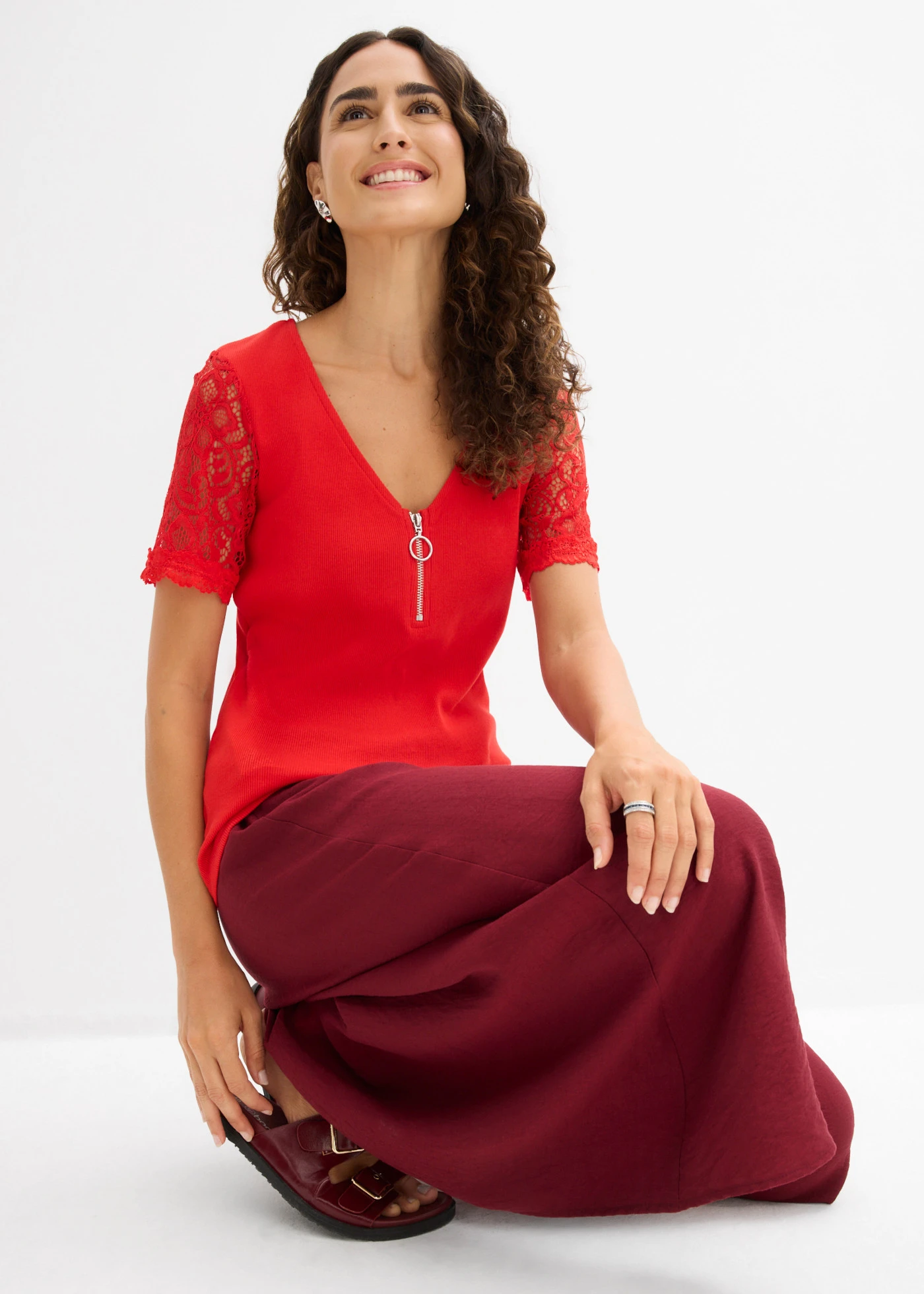 Vrúbkované tričko z bavlny • jahodová • obchod bonprix