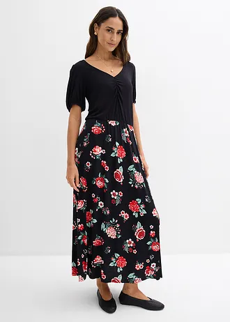 Rochie maxi din material cu viscoză • negru înflorat • magazin bonprix