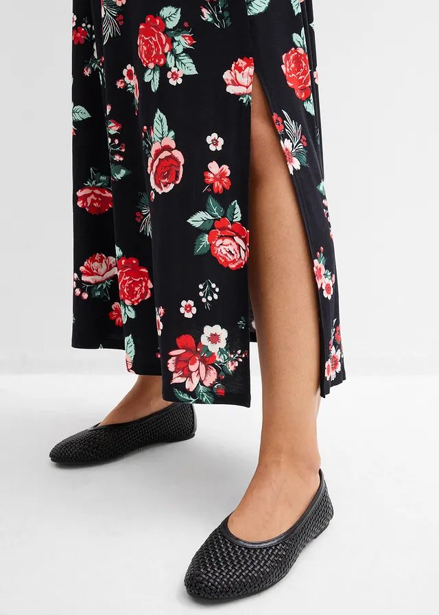 Robe longue en viscose extensible • noir floral • product-page.page-title-suffix