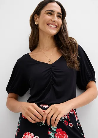 Rochie maxi din material cu viscoză • negru înflorat • magazin bonprix