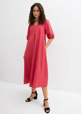 Midi-jurk van puur katoen, Kleur: kersenrood