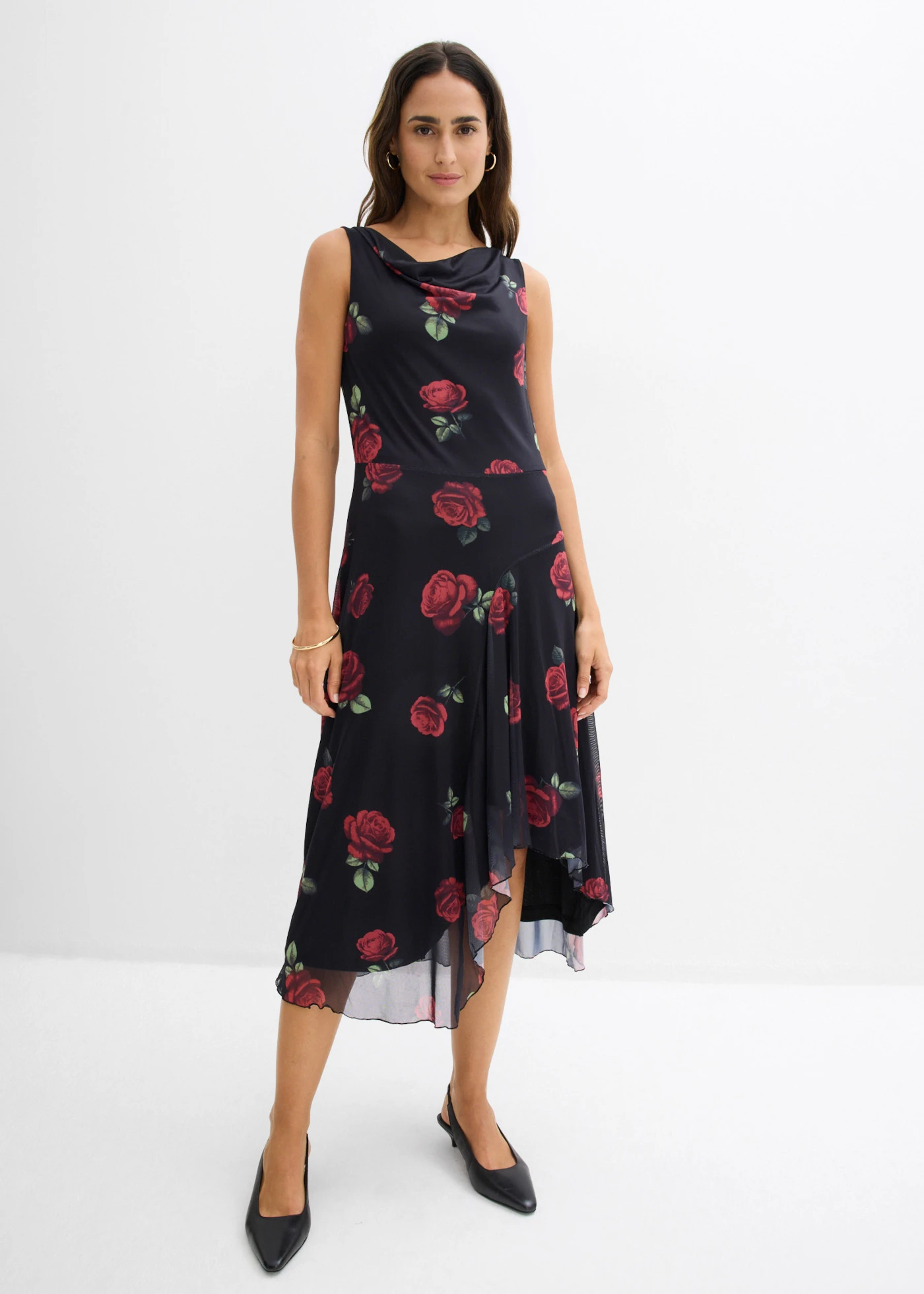 Robe midi en mesh doux • noir floral • Boutique bonprix