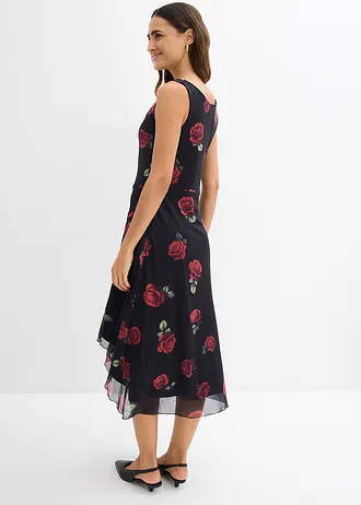 Rochie midi din mesh soft, culoare: negru înflorat