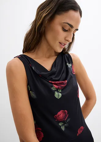 Rochie midi din mesh soft • negru înflorat • magazin bonprix