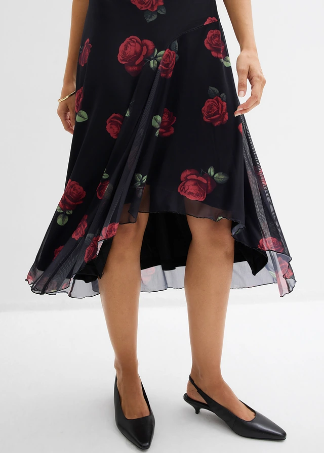 Robe midi en mesh doux • noir floral • product-page.page-title-suffix