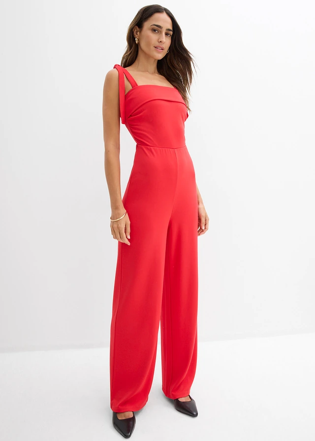 Jumpsuit met strikbandjes, Kleur: aardbeirood