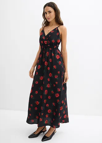 Maxi jurk van soepele viscose • zwart-kersenrood gebloemd • bonprix online shop