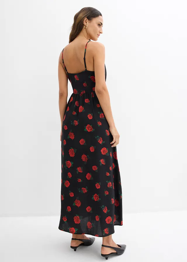 Maxi jurk van soepele viscose • zwart-kersenrood gebloemd • product-page.page-title-suffix