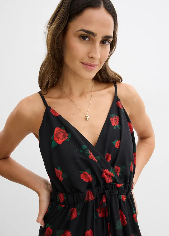 Maxi jurk van soepele viscose • zwart-kersenrood gebloemd • product-page.page-title-suffix