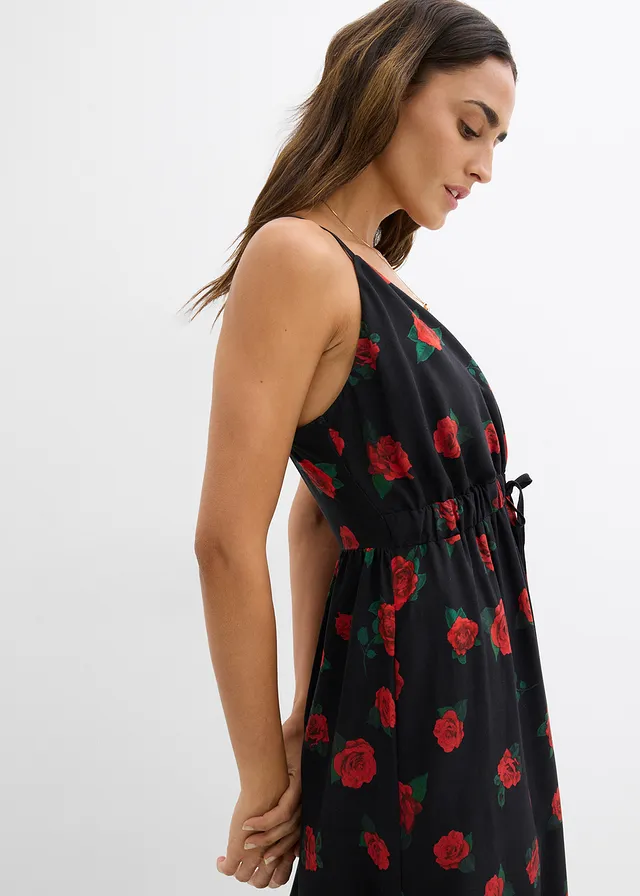 Maxi jurk van soepele viscose • zwart-kersenrood gebloemd • product-page.page-title-suffix
