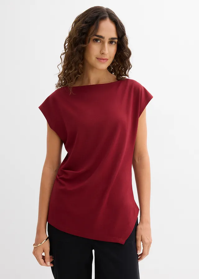Top asymétrique en Punto di Roma • rouge rubis • product-page.page-title-suffix