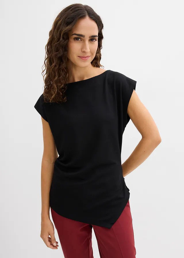 Top asymétrique en Punto di Roma, Couleur: noir