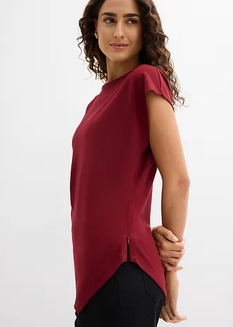 Top asimetric din material Punto di Roma • roșu rubiniu • magazin bonprix