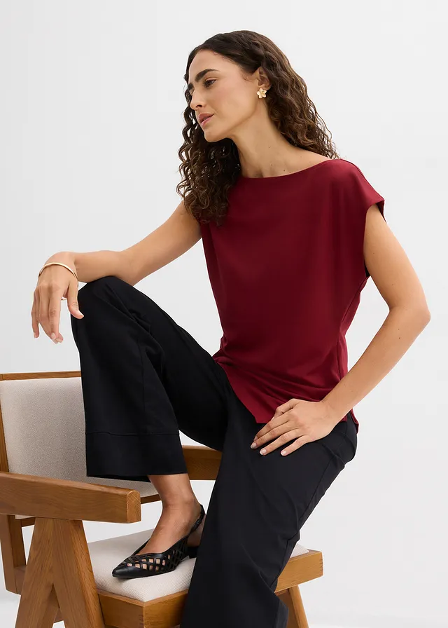 Top asymétrique en Punto di Roma • rouge rubis • product-page.page-title-suffix