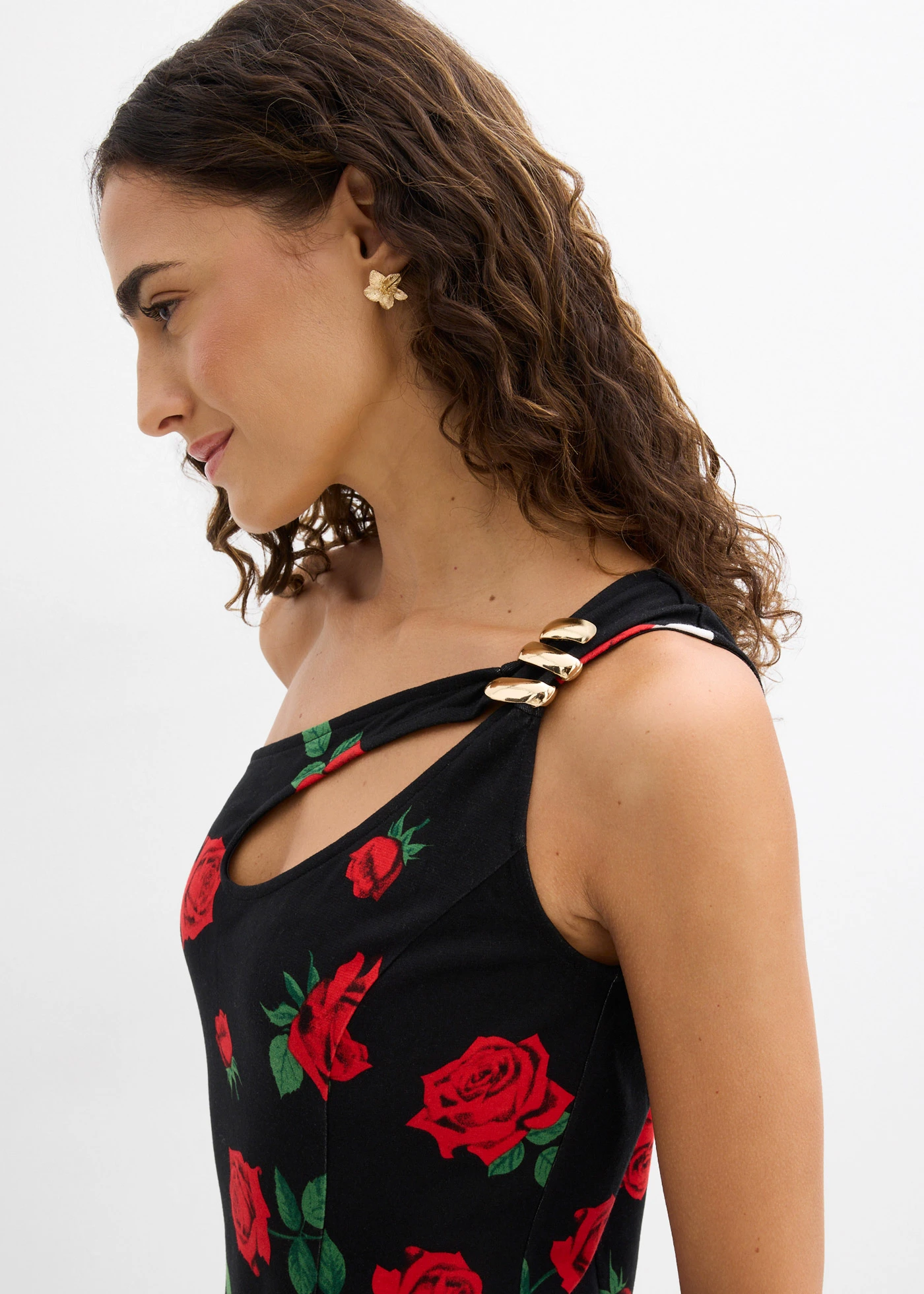 Top pe un umăr cu detaliu decorativ • negru floral • magazin bonprix