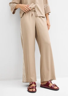 Wijde broek van soepele viscose, Kleur: rietbeige