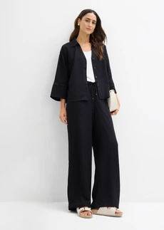 Pantalon large en viscose fluide, Couleur: noir