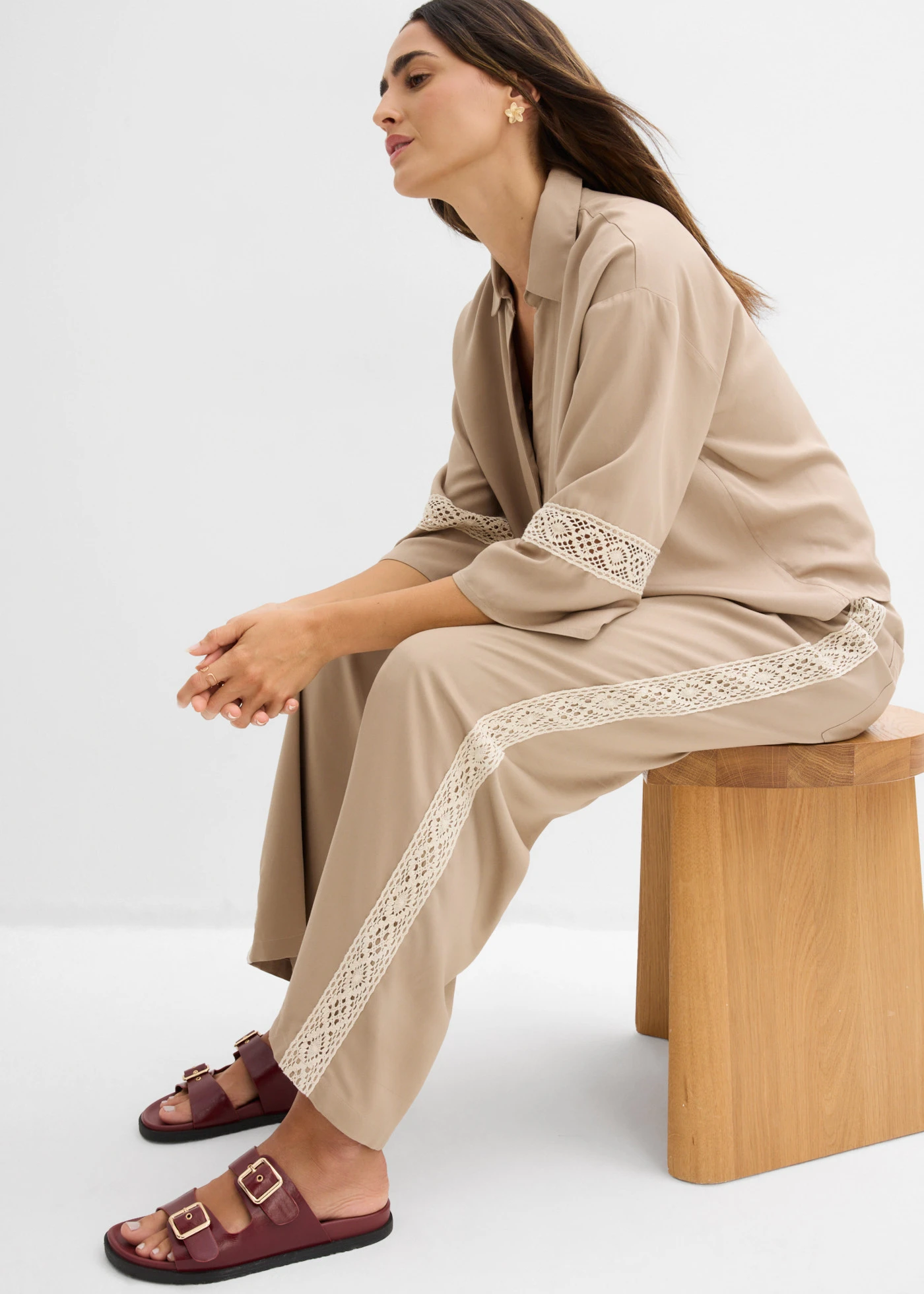 Wijde broek van soepele viscose • rietbeige • bonprix online shop