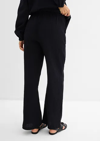 Pantalon large, effet froissé, Couleur: noir