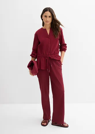 Wijde broek van gestructureerde crinkle, Kleur: robijnrood