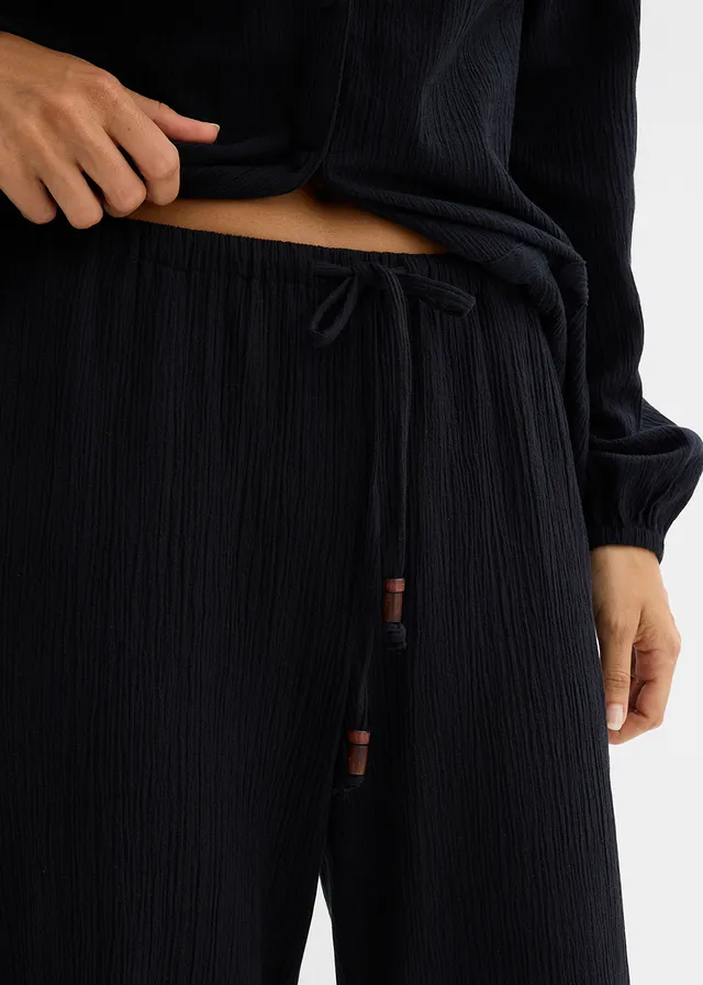 Wijde broek van gestructureerde crinkle • zwart • product-page.page-title-suffix