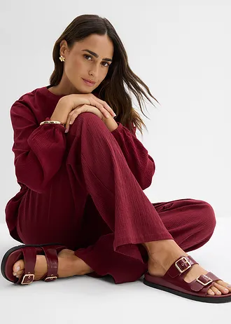 Wijde broek van gestructureerde crinkle • robijnrood • bonprix online shop