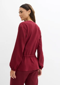 Blouse van gestructureerde crinkle, Kleur: robijnrood