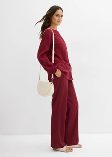 Blouse van gestructureerde crinkle, Kleur: robijnrood