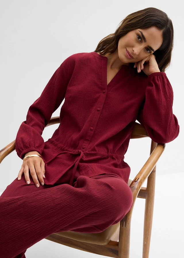 Blouse van gestructureerde crinkle • robijnrood • product-page.page-title-suffix