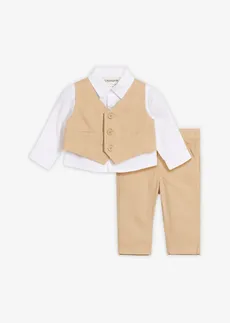 Baby pak: overhemd, gilet en broek van puur katoen (3-dlg. set), Kleur: saharabeige /wit
