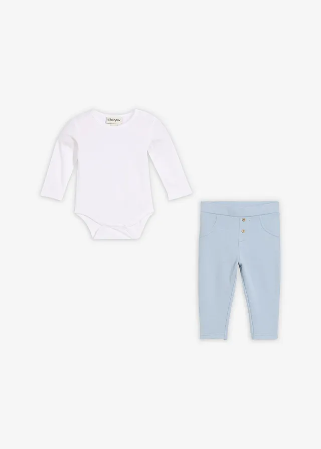 Romper en broekje van biologisch katoen (2-dlg. set), Kleur: wit+soft blauw