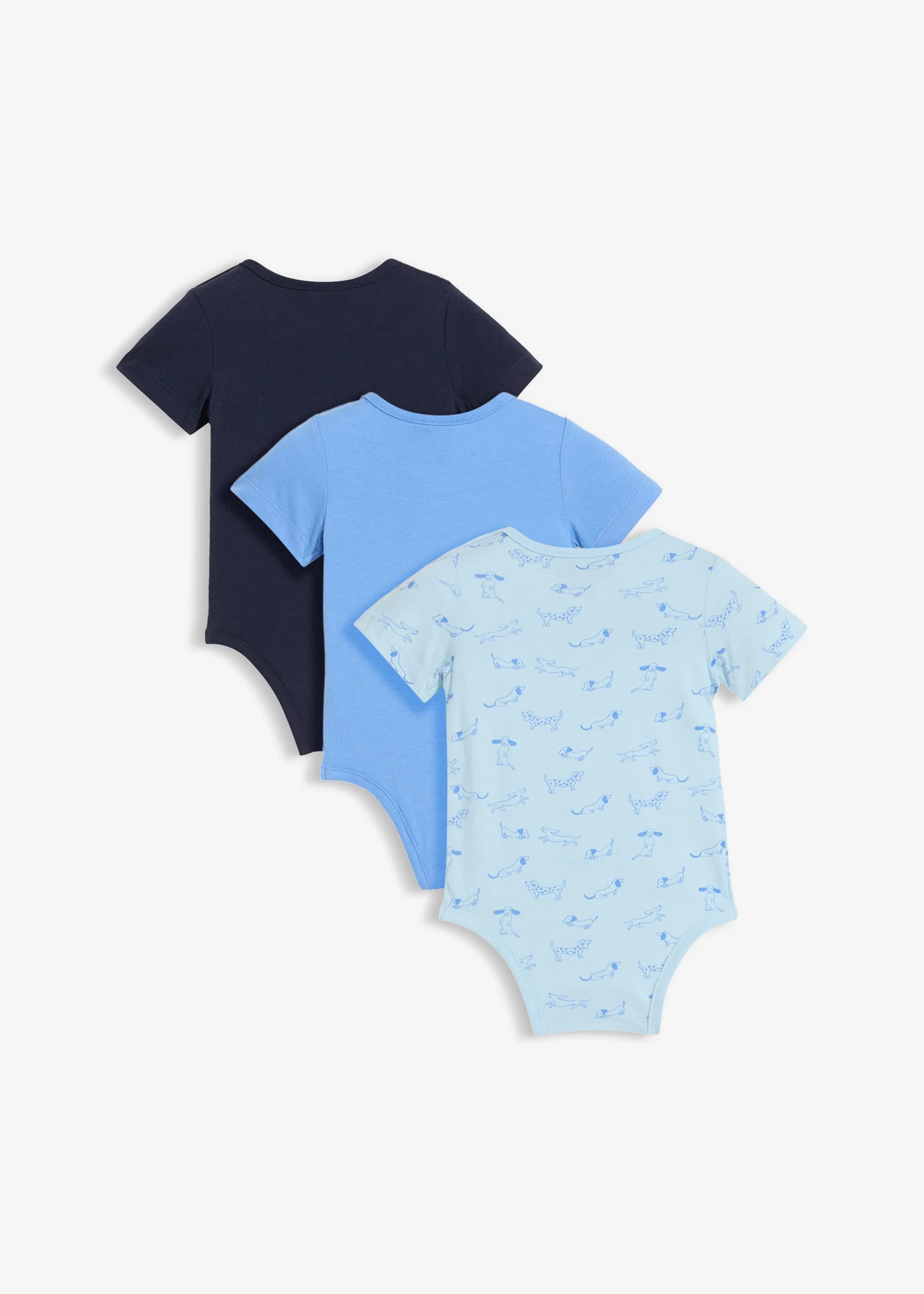 Body met korte mouwen van puur biologisch katoen (set van 3) • donkerblauw+middenblauw+mistblauw gedessineerd • bonprix online shop