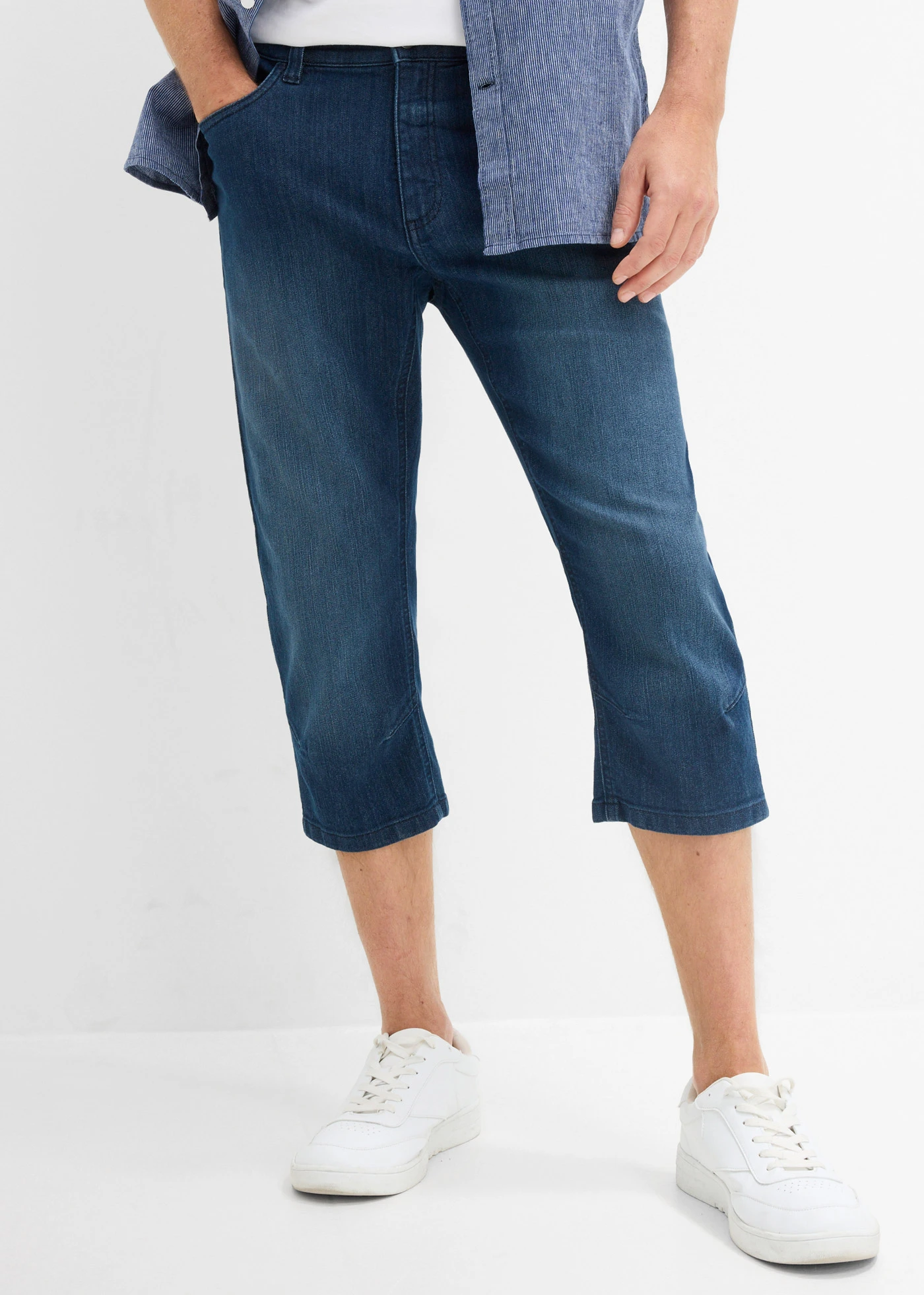 Könnyű 3/4-es farmer elasztikus derékpánttal, Slim Fit • sötétkék denim • bonprix áruház