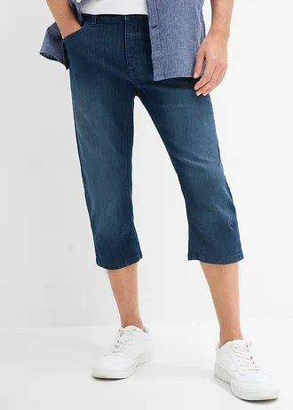 Lichte 3/4-jeans met elastische tailleband, regular fit, Kleur: donkerblauw denim