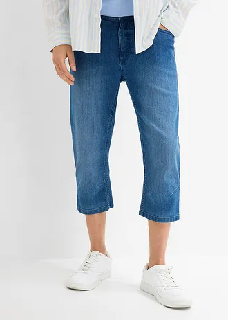 Lekkie jeansy 3/4 z elastyczną wstawką w talii, regular fit • niebieski denim • sklep bonprix