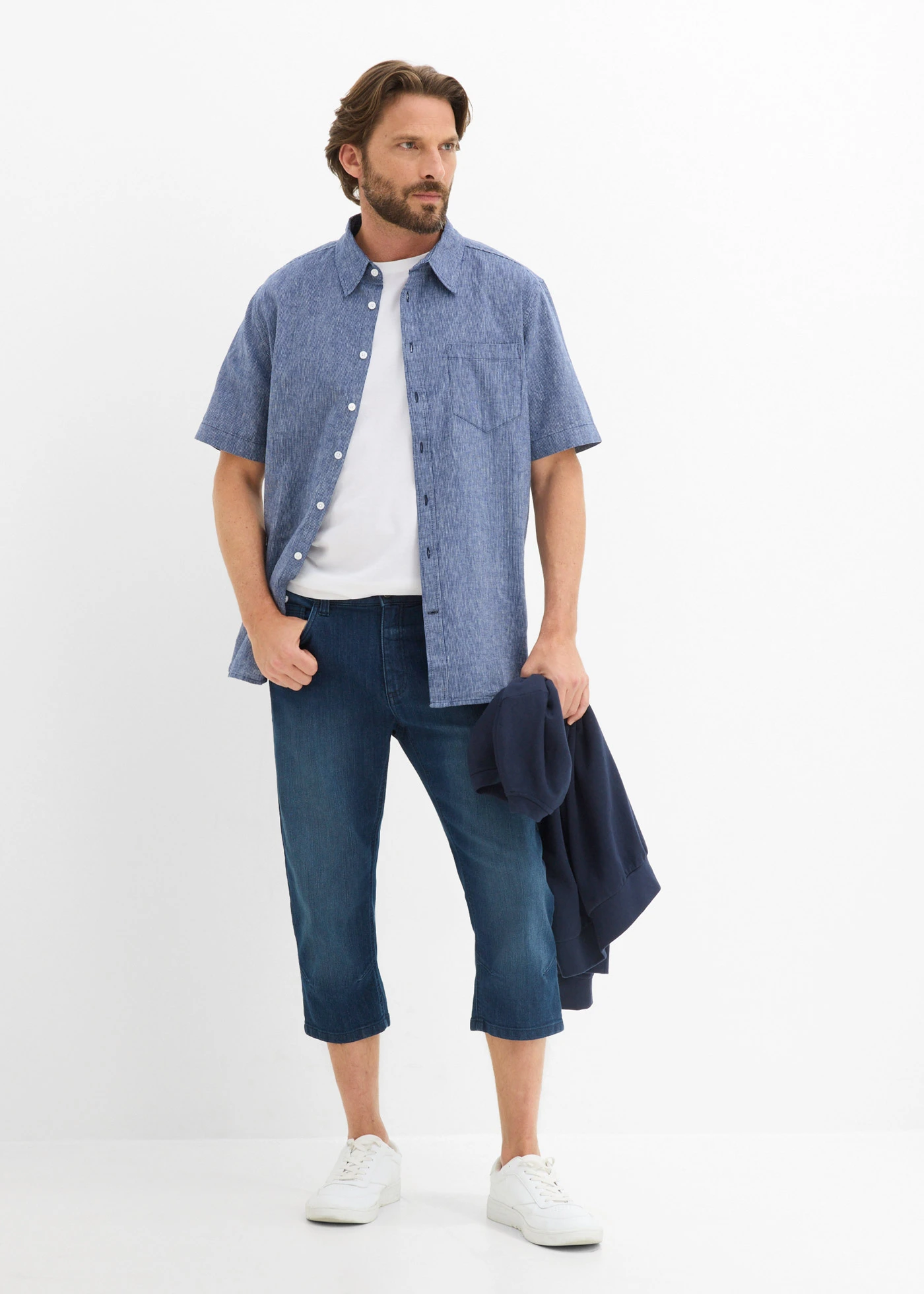 Blugi 3/4 subțiri, cu talie elastică, Slim Fit • bleumarin denim • magazin bonprix