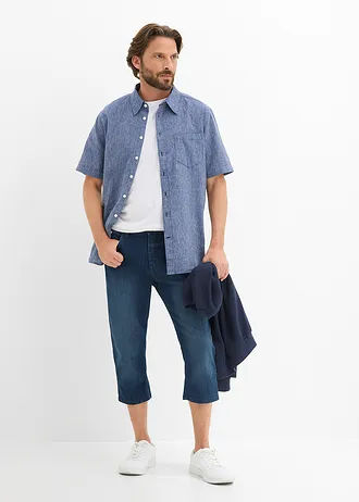 Lekkie jeansy 3/4 z elastyczną wstawką w talii, slim fit • granatowy denim • sklep bonprix