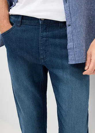 Lekkie jeansy 3/4 z elastyczną wstawką w talii, regular fit • granatowy denim • sklep bonprix