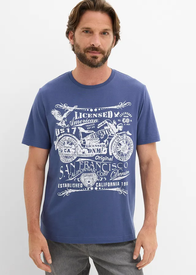 T-shirt van puur biologisch katoen (set van 2), Kleur: zwart+indigo met print
