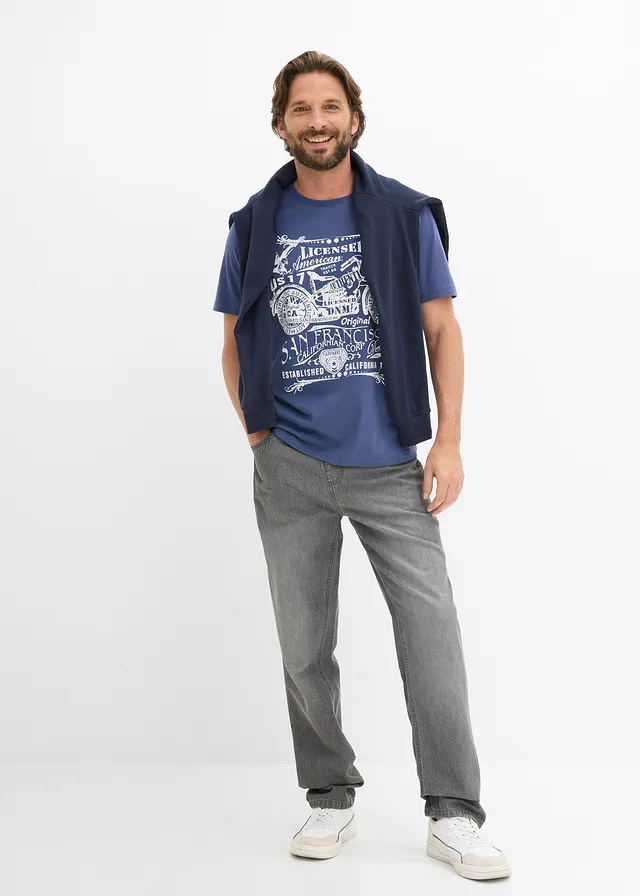 T-shirt van puur biologisch katoen (set van 2), Kleur: zwart+indigo met print
