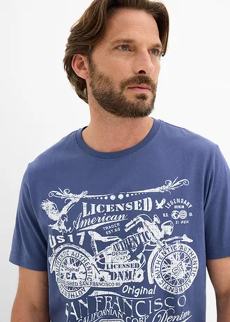 Lot de 2 T-shirts 100% coton • noir+indigo imprimé • Boutique bonprix