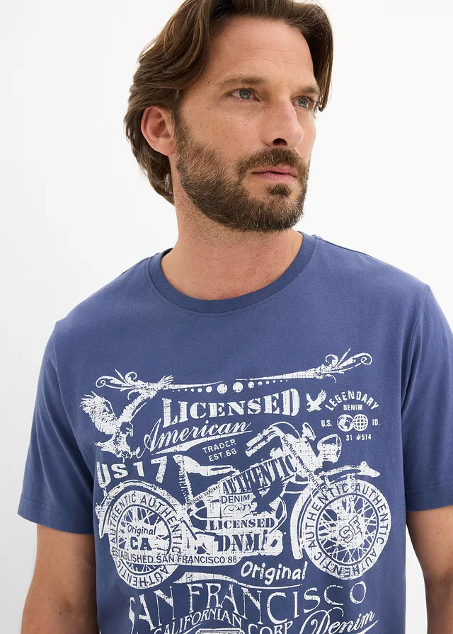 T-shirt van puur biologisch katoen (set van 2) • zwart+indigo met print • bonprix online shop