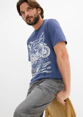 Lot de 2 T-shirts 100% coton • noir+indigo imprimé • Boutique bonprix