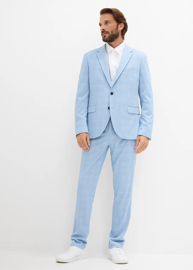 Garnitur 2-częściowy z komfortowego materiału ze stretchem, modern fit, kolor: niebieski w kratę
