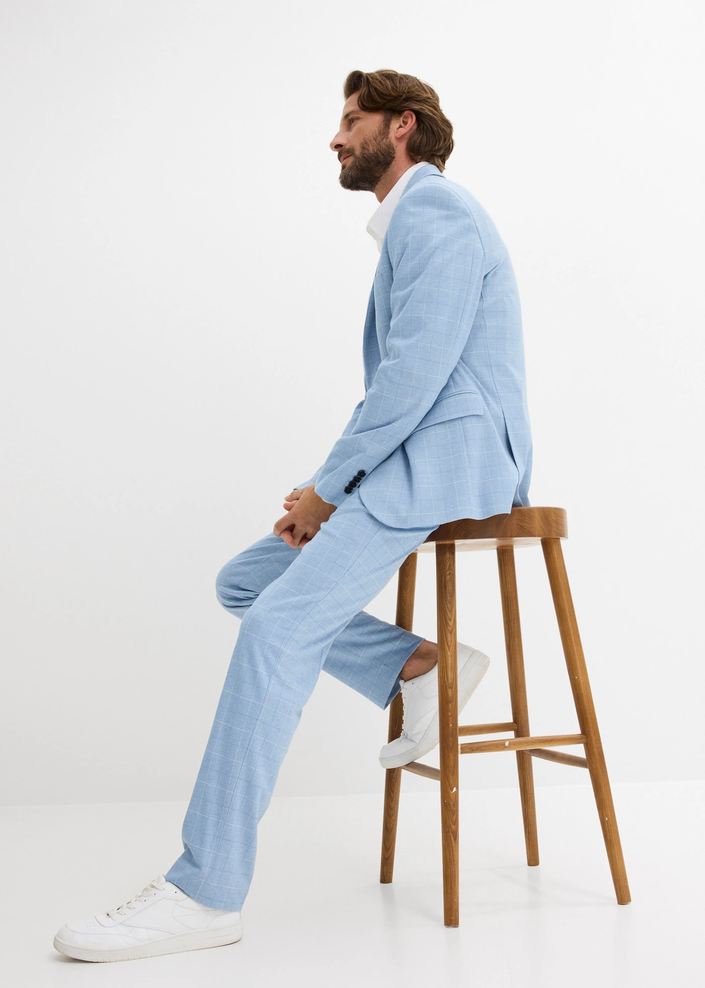 Costume 2 pièces en matière extensible et confortable, coupe moderne • bleu carreaux • Boutique bonprix