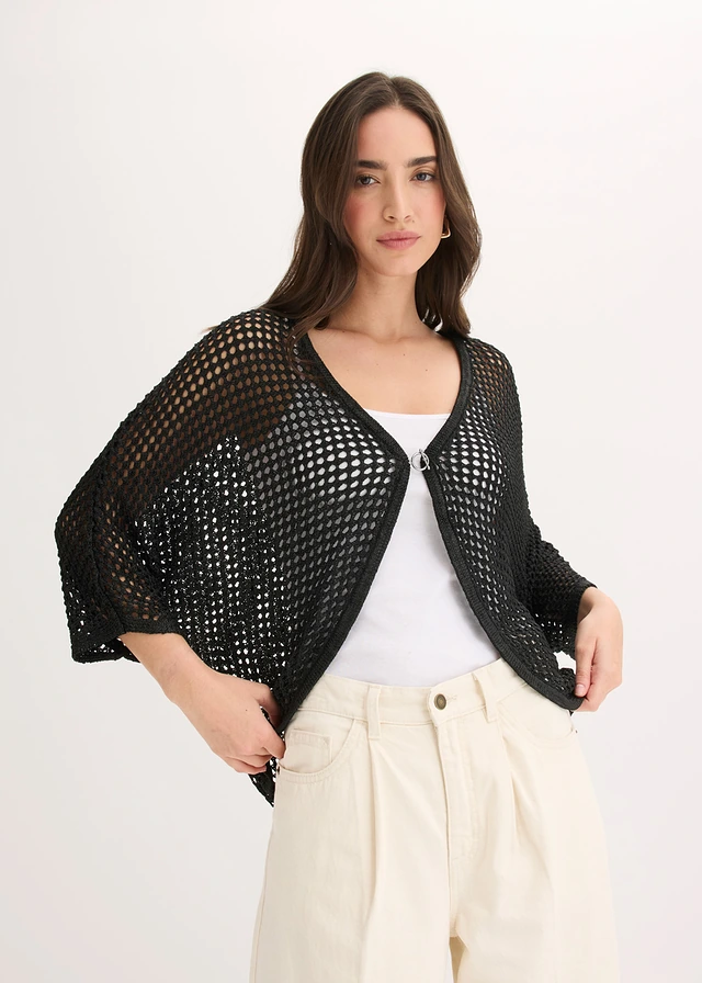 Gilet en maille ajourée, Couleur: noir